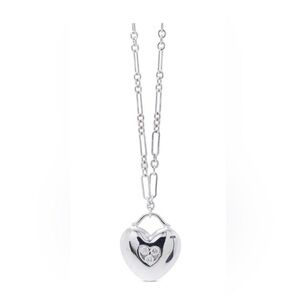 Tiffany & Co 18k White Gold Heart Necklace With 3 Diamonds